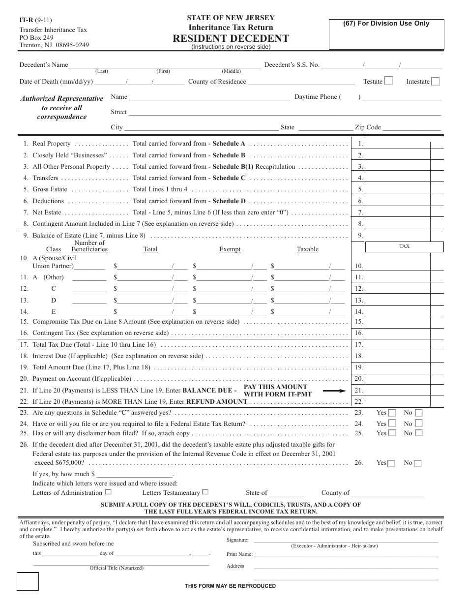 Form IT-R Inheritance Tax Resident Return - New Jersey, Page 9