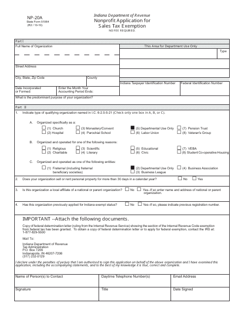 State Form 51064 (NP-20A)  Printable Pdf