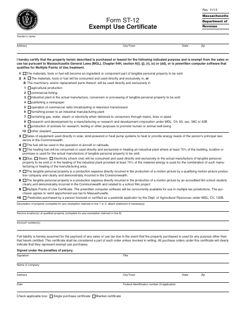 form-st-12-download-printable-pdf-or-fill-online-exempt-use-certificate