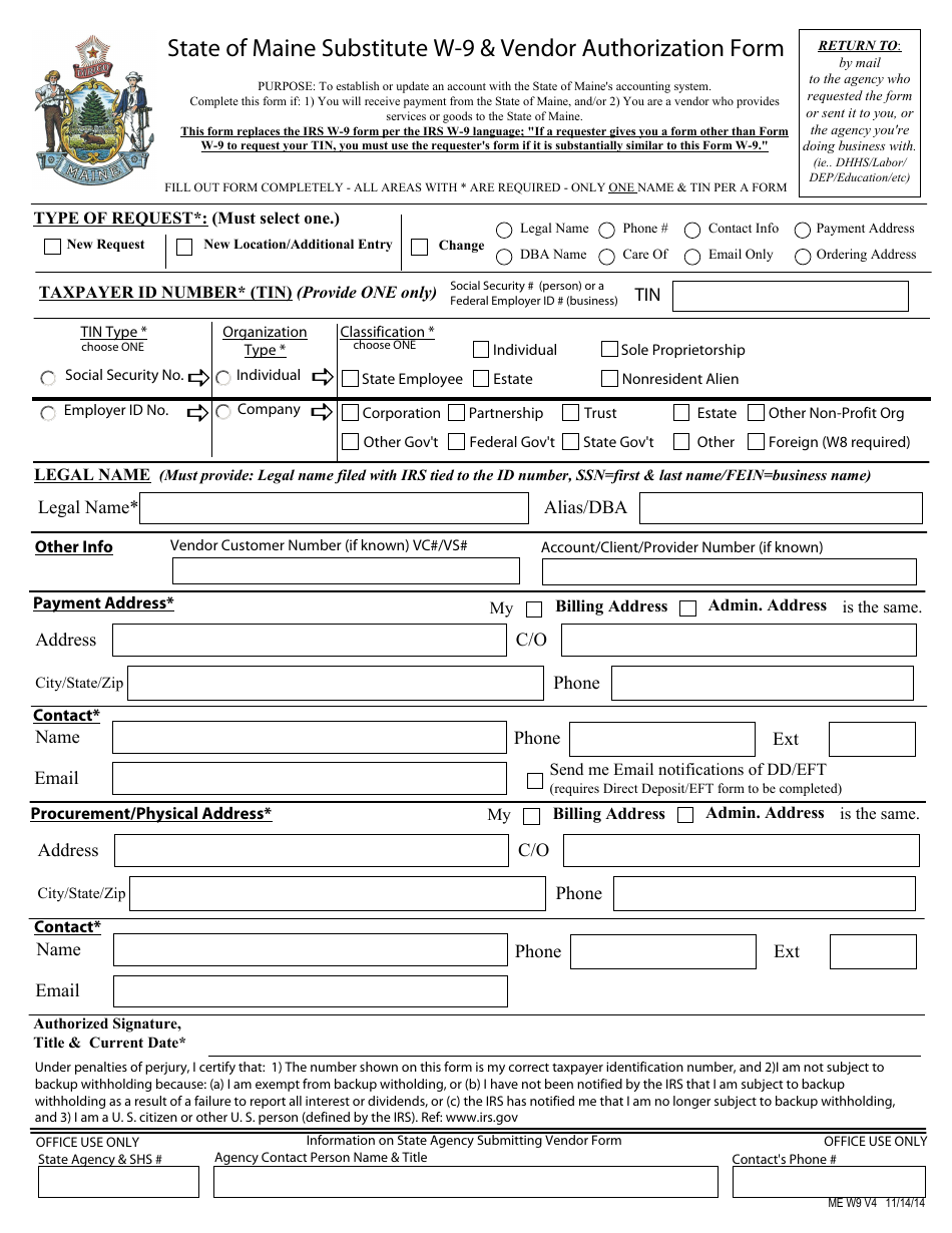 Printable W 9 Form For Vendor Printable Forms Free Online