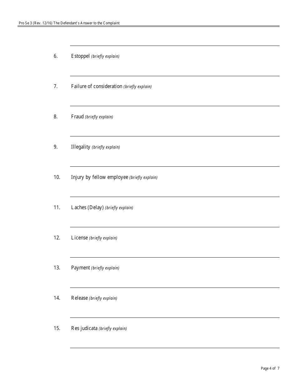 Form Pro Se3 The Defendants Answer to the Complaint, Page 4