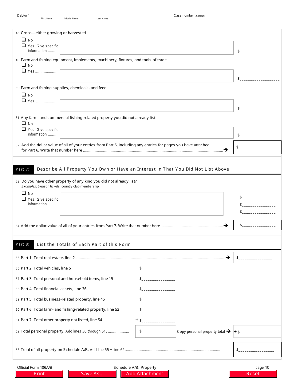 Official Form 106A/B Schedule A/B - Fill Out, Sign Online And Download ...