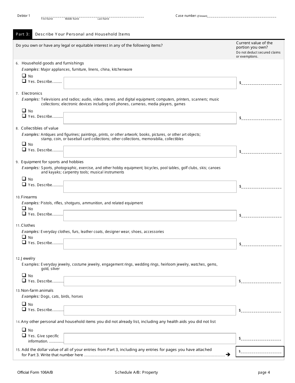 Official Form 106A / B Schedule A / B Property, Page 4