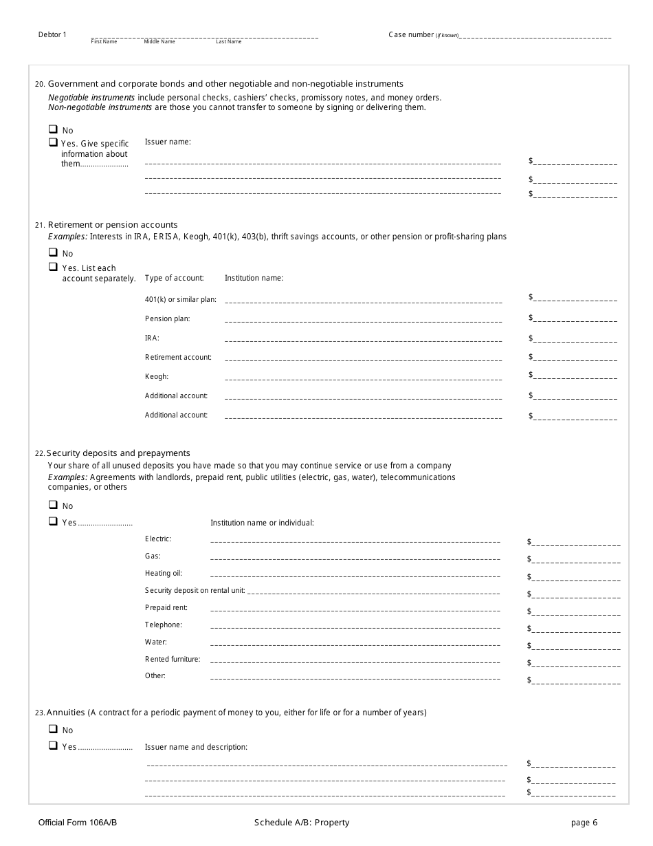 Official Form 106A/B Schedule A/B - Fill Out, Sign Online And Download ...