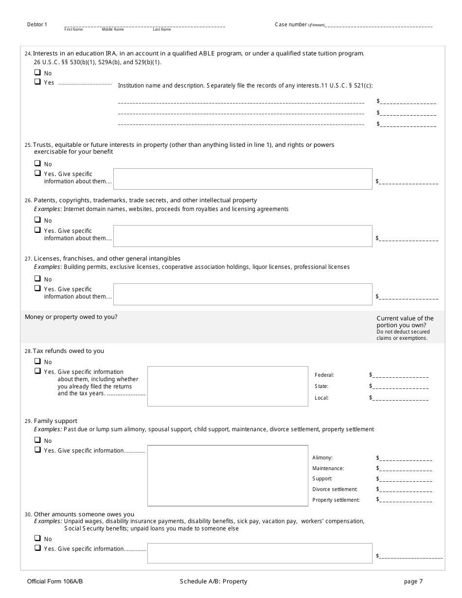 Official Form 106A / B Schedule A / B Property, Page 7