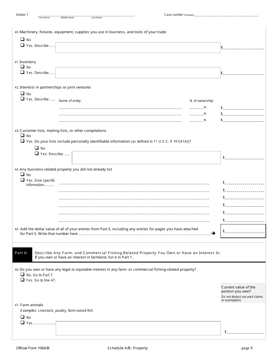 Official Form 106A / B Schedule A / B Property, Page 9