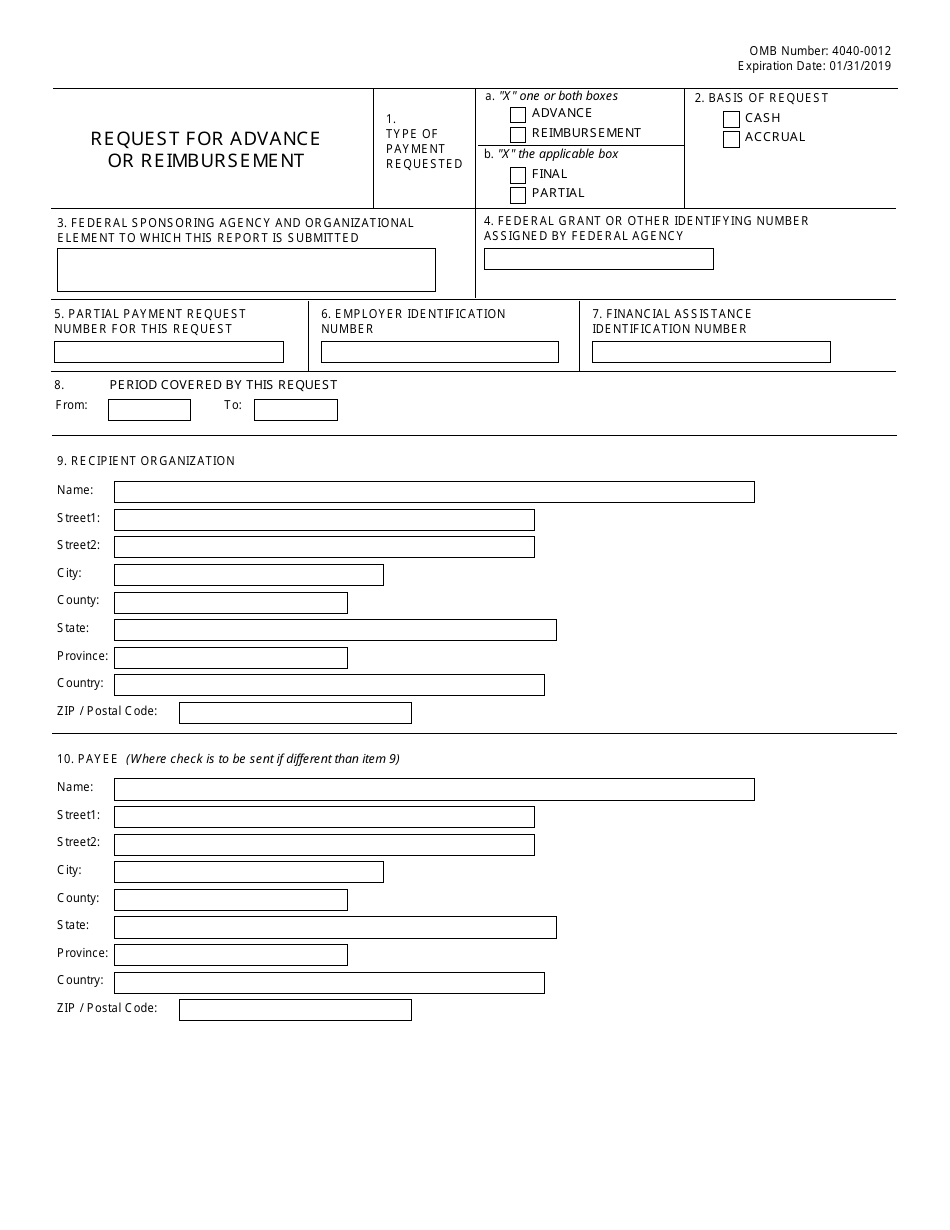Request Form for Advance or Reimbursement, Page 1