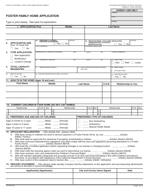 Form LIC283 Foster Family Home Application - California