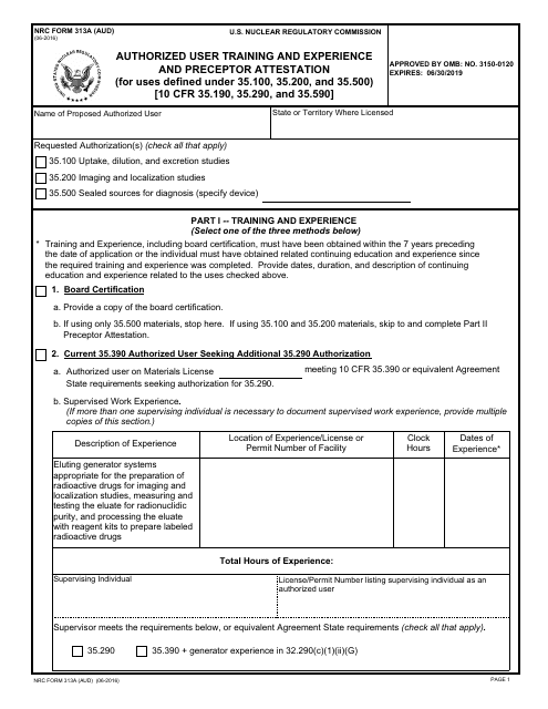 NRC Form 313A (AUD)  Printable Pdf
