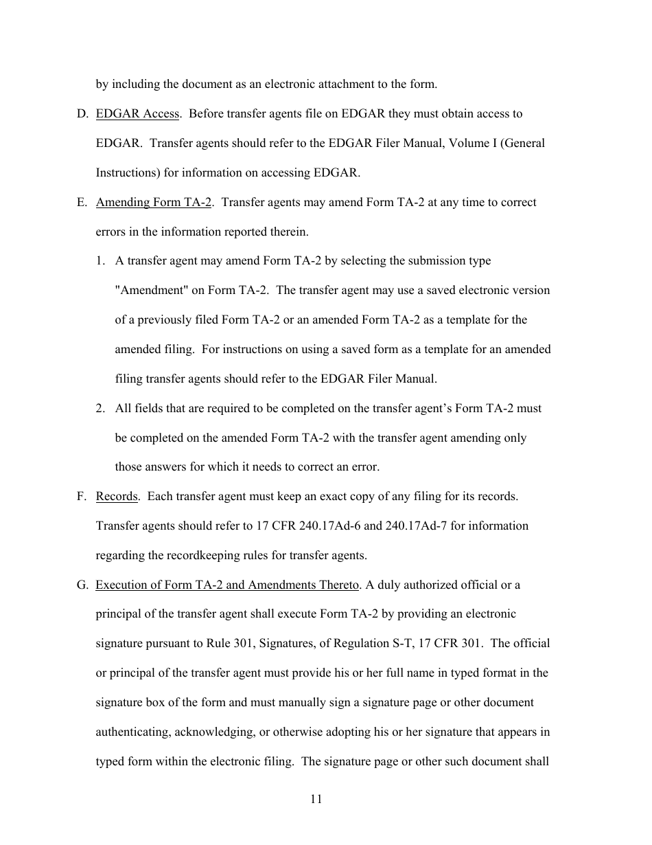 SEC Form 2113 (TA-2) Form for Reporting Activities of Transfer Agents Registered Pursuant to Section 17a of the Securities Exchange Act of 1934, Page 11