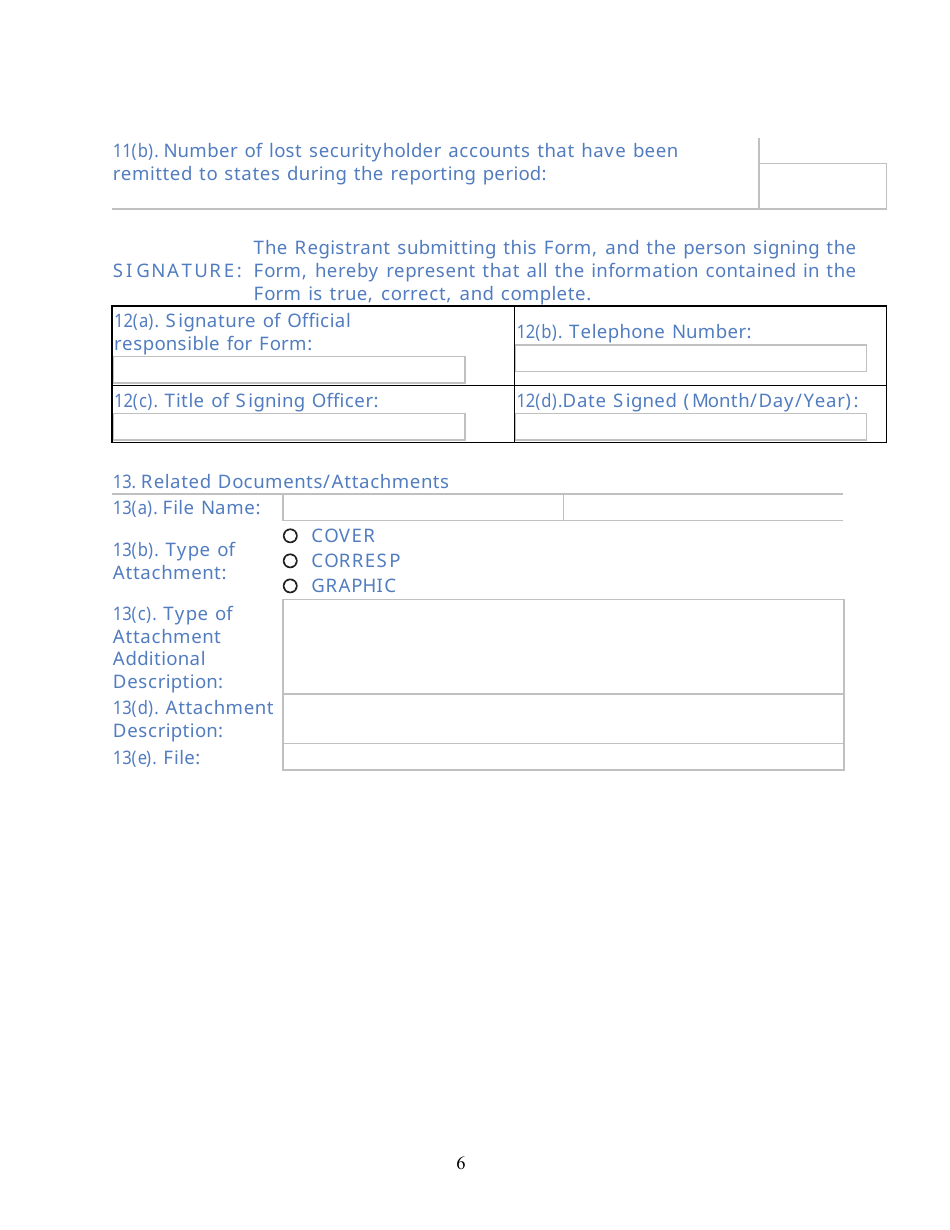 SEC Form 2113 (TA-2) Form for Reporting Activities of Transfer Agents Registered Pursuant to Section 17a of the Securities Exchange Act of 1934, Page 6