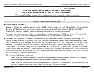 Form SOC2255 In-home Supportive Services (Ihss) Program Provider Workweek &amp; Travel Time Agreement - California