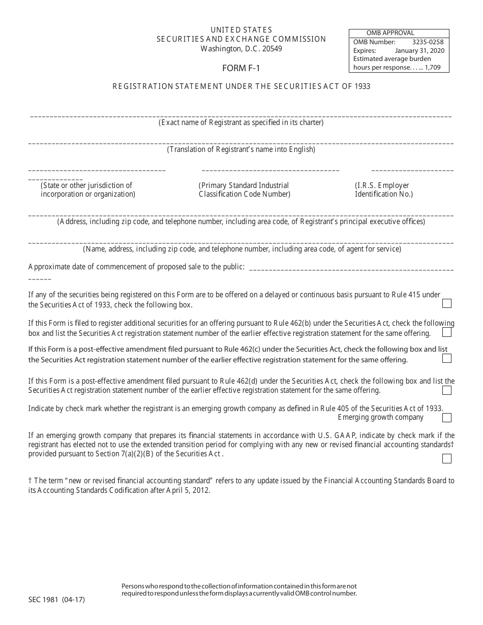 SEC Form 1981 (F-1) Registration Statement Under the Securities Act of 1933, Page 1