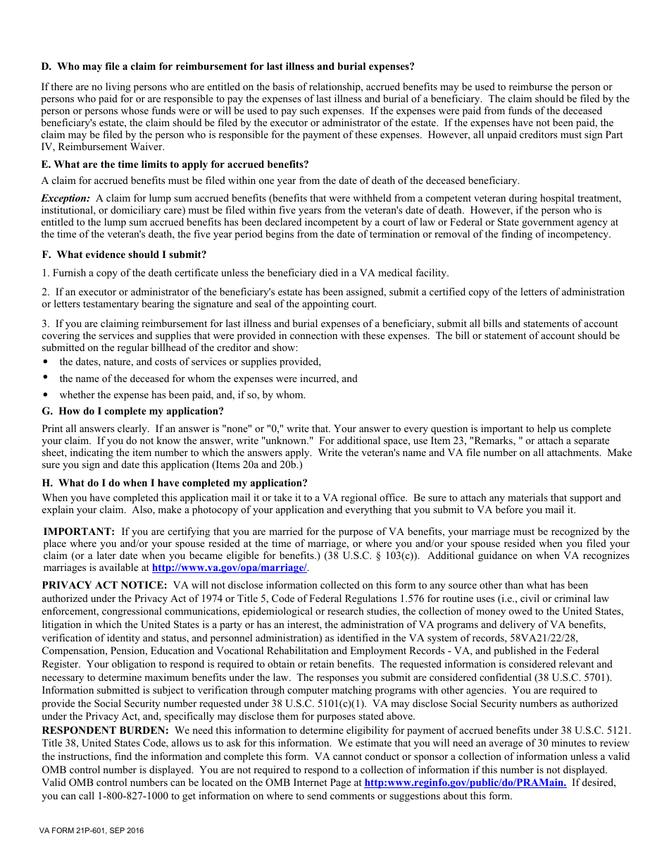 VA Form 21P-601 Application for Accrued Amounts Due a Deceased Beneficiary, Page 2