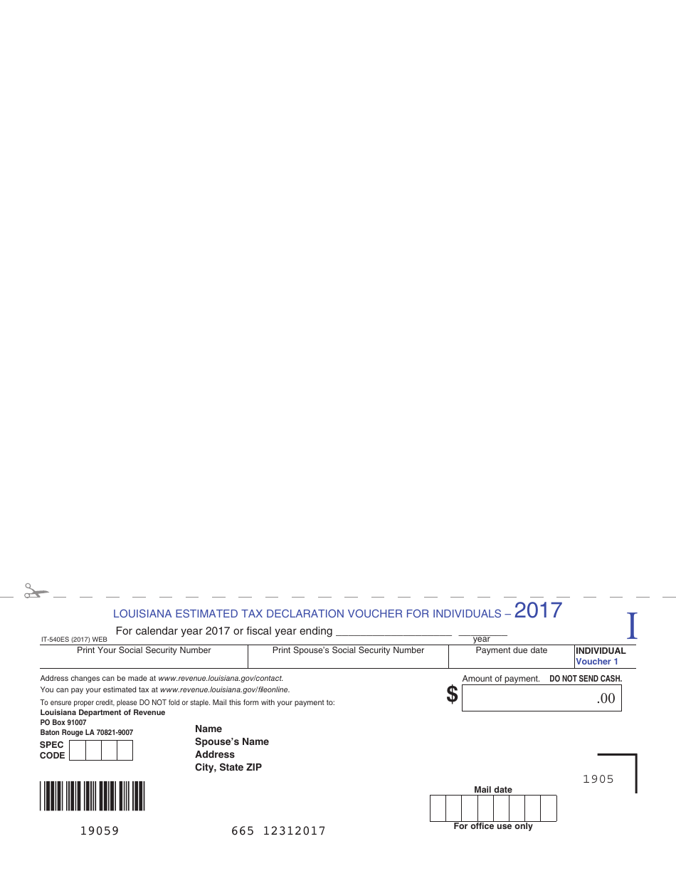Form IT-540ES Louisiana Estimated Tax Declaration Voucher for Individuals - Louisiana, Page 1