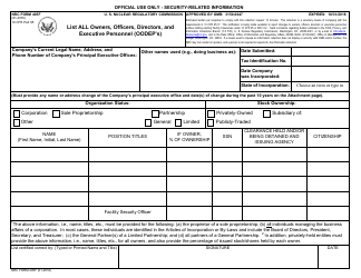 NRC Form 405F List All Owners, Officers, Directors, and Executive Personnel (Oodep&#039;s)