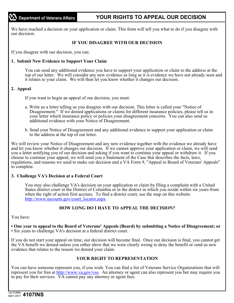 VA Form 9INS Download Printable PDF or Fill Online Your Rights