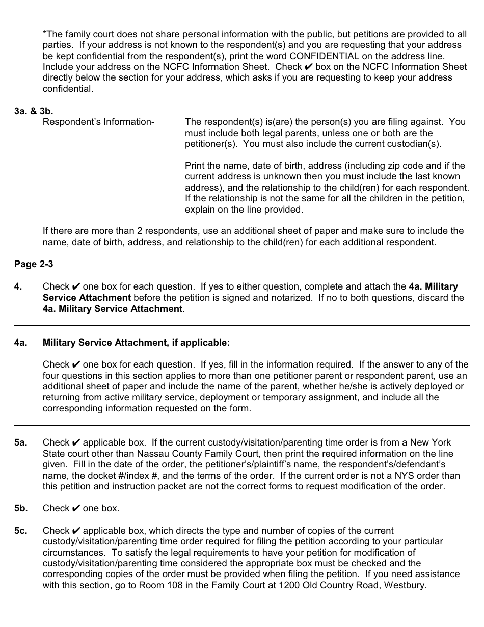 Form 40 Petition for Modification of an Order of Custody / Visitation - Nassau County, New York, Page 3
