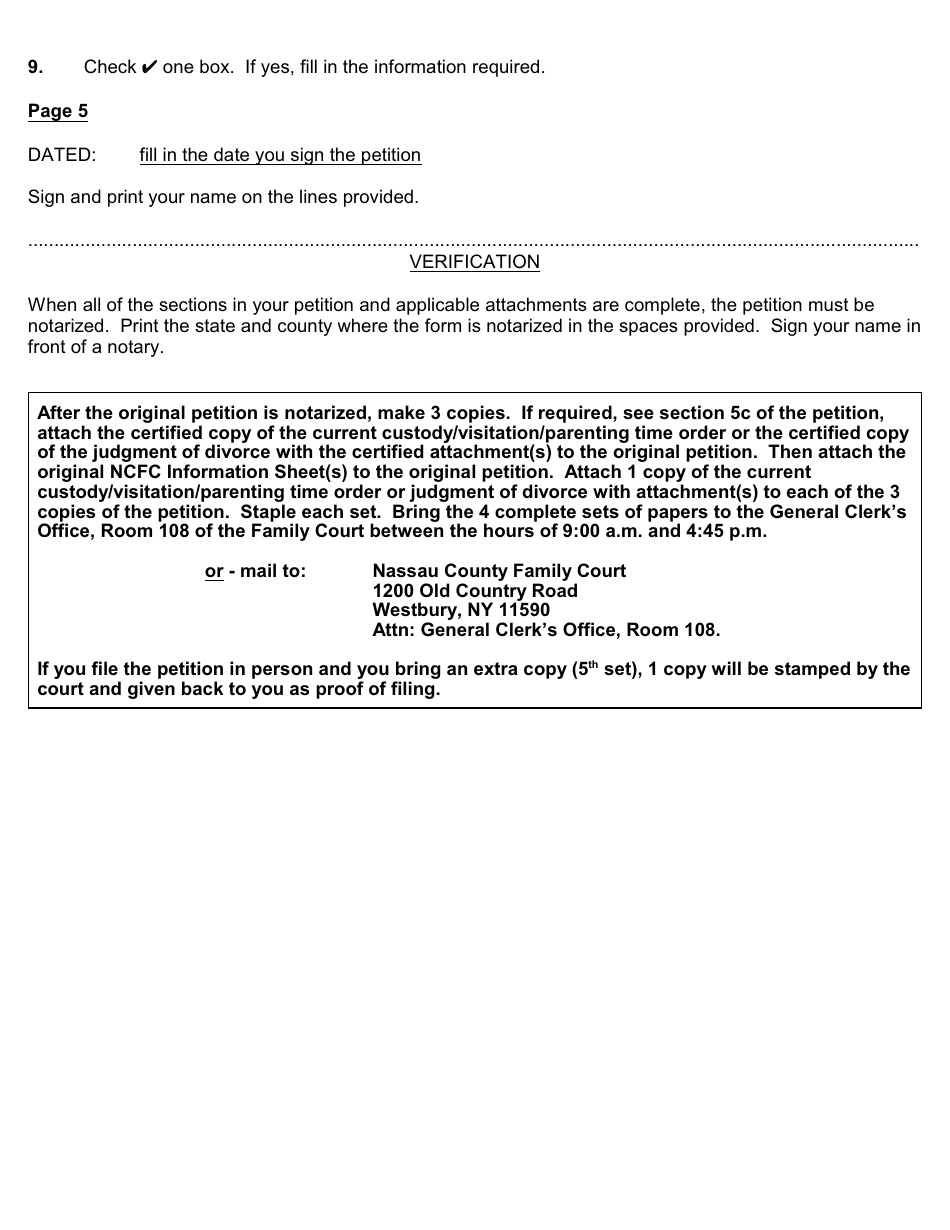 Form 40 Petition for Modification of an Order of Custody / Visitation - Nassau County, New York, Page 5
