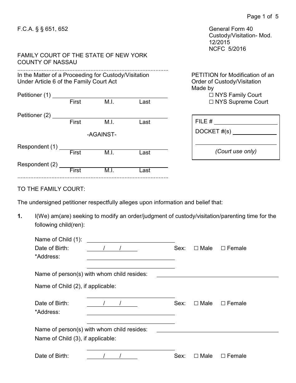 Form 40 Petition for Modification of an Order of Custody / Visitation - Nassau County, New York, Page 6