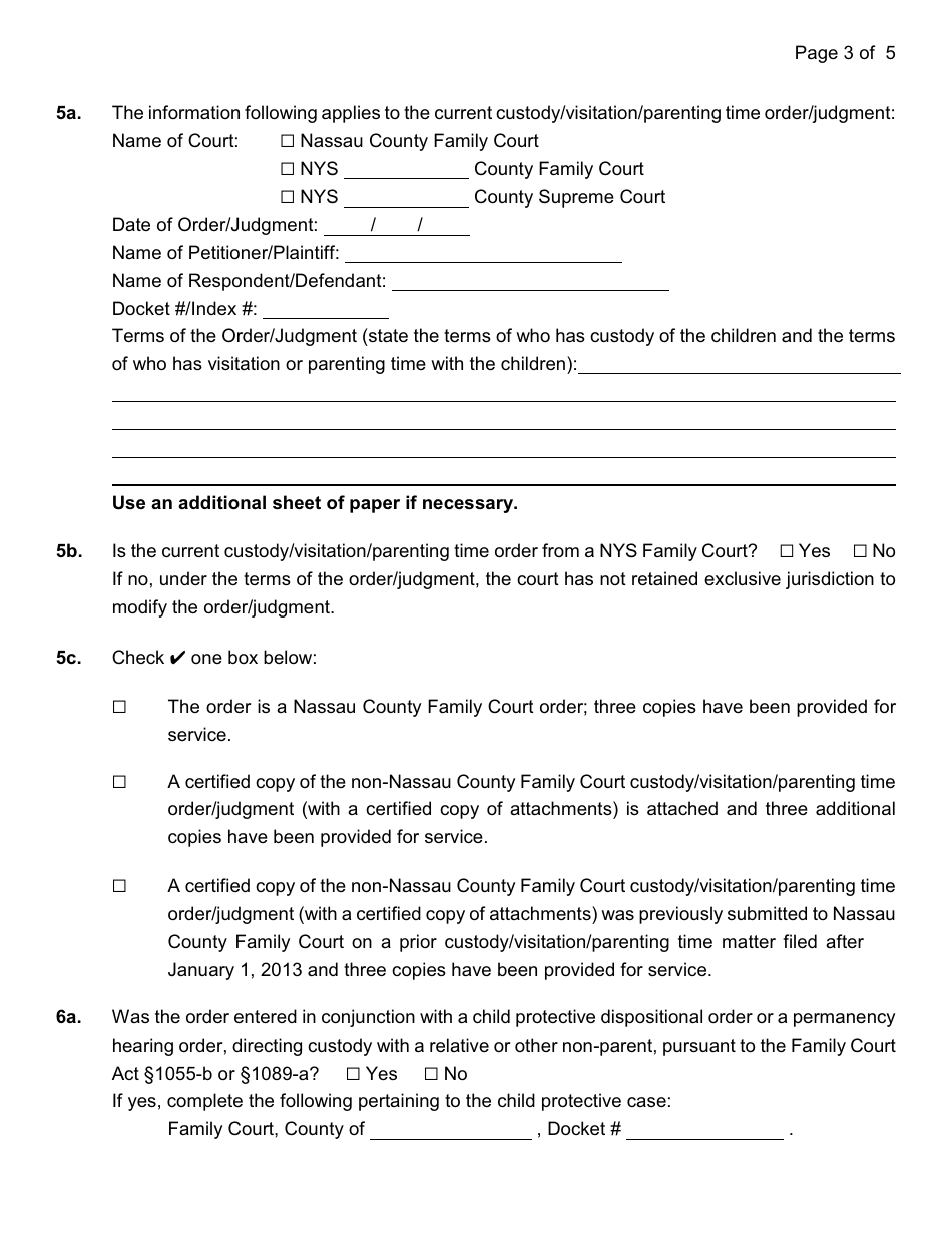 Form 40 Petition for Modification of an Order of Custody / Visitation - Nassau County, New York, Page 8