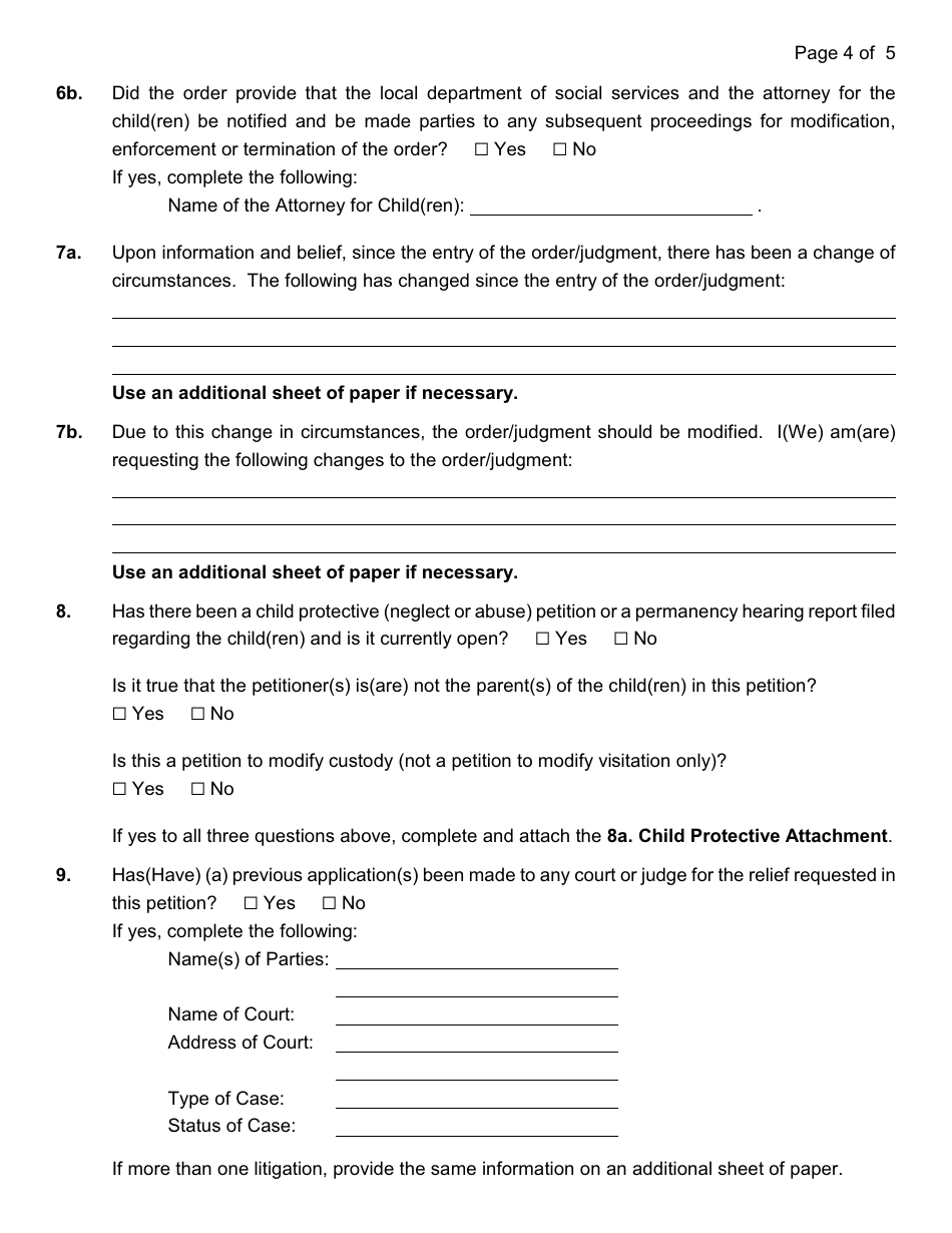 Form 40 Petition for Modification of an Order of Custody / Visitation - Nassau County, New York, Page 9