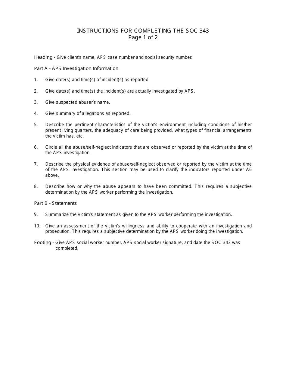 Form SOC343 Investigation of Suspected Dependent Adult / Elder Abuse - California, Page 2