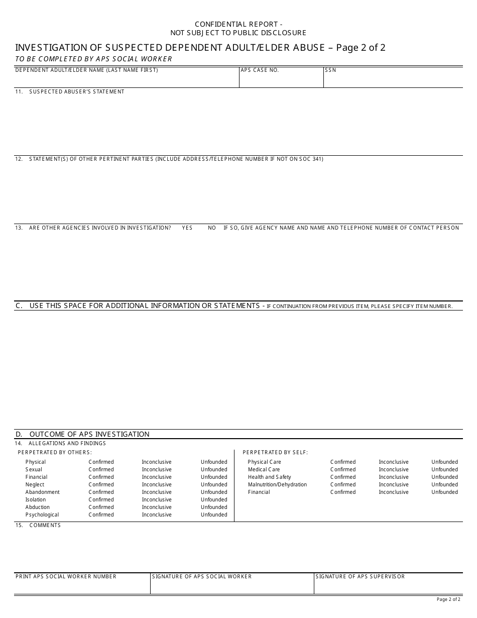 Form SOC343 Investigation of Suspected Dependent Adult / Elder Abuse - California, Page 3