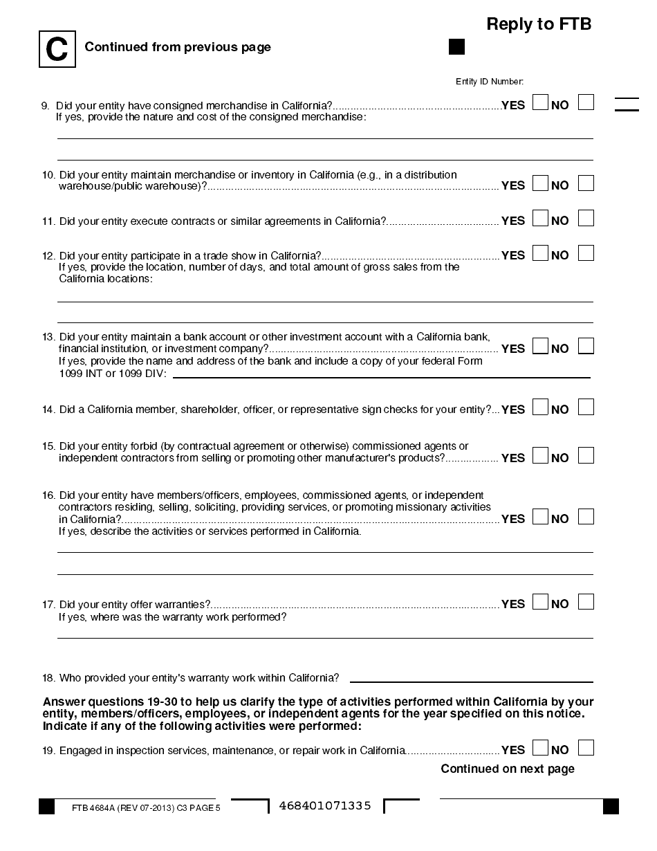 Form FTB4684A Demand for Tax Return - California, Page 3