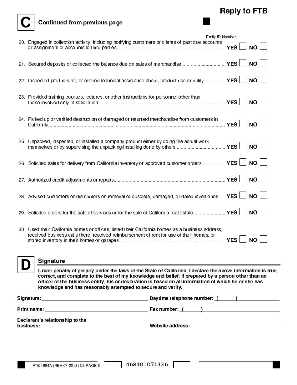 Form FTB4684A Demand for Tax Return - California, Page 4
