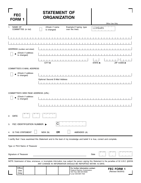 FEC Form 1  Printable Pdf
