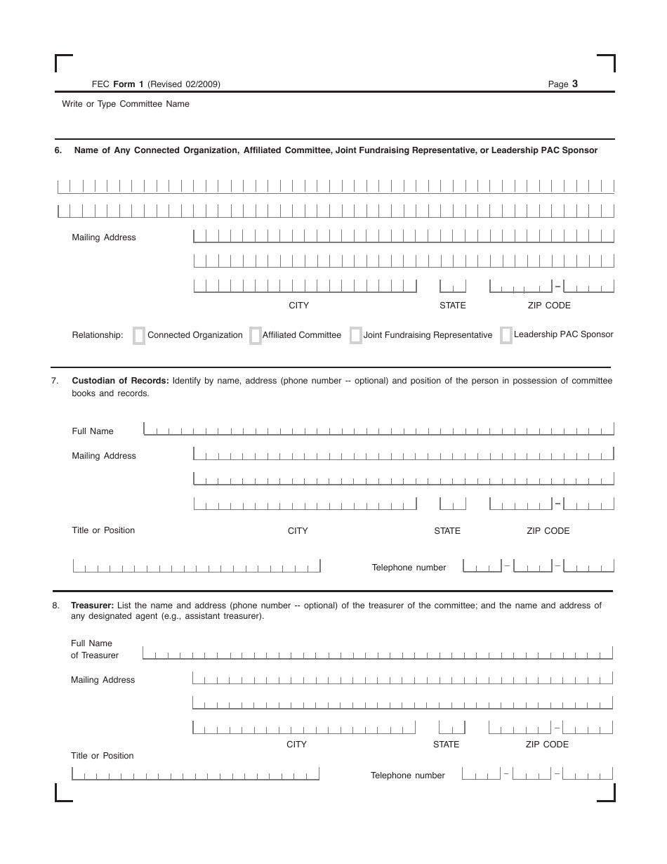 FEC Form 1 Statement of Organization, Page 3