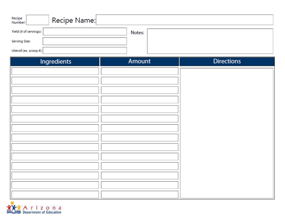 Arizona Standardized Recipe Template Fill Out, Sign Online and