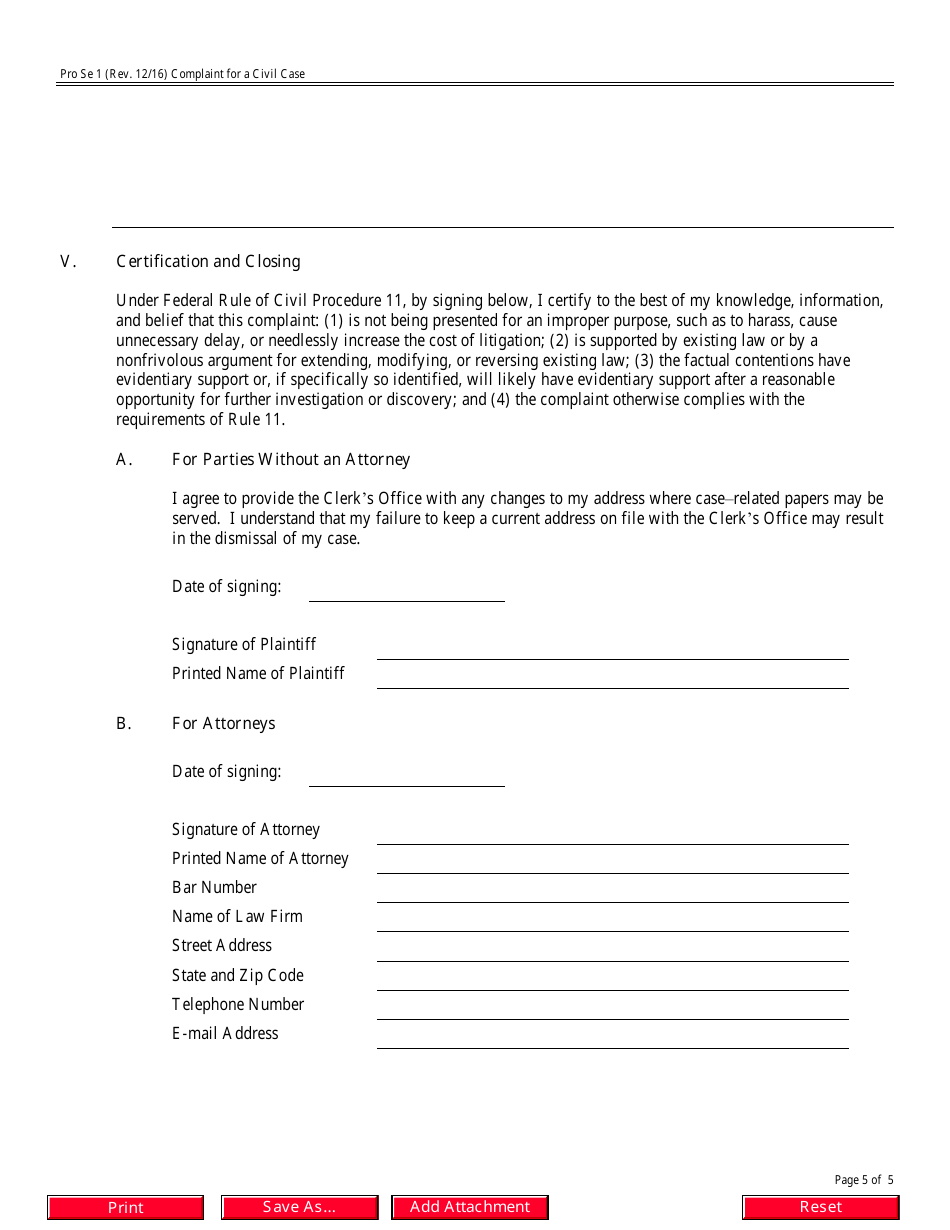Form Pro Se1 Complaint for a Civil Case, Page 5