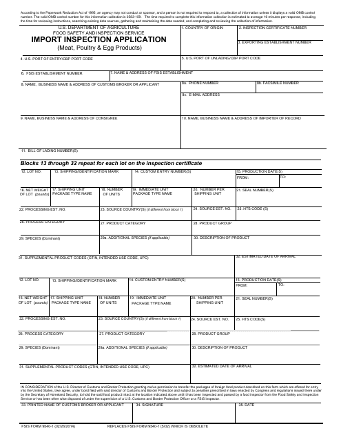 FSIS Form 9540-1  Printable Pdf
