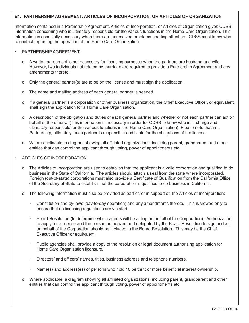 Form HCS281 Application Instructions for a Home Care Organization License - California, Page 13