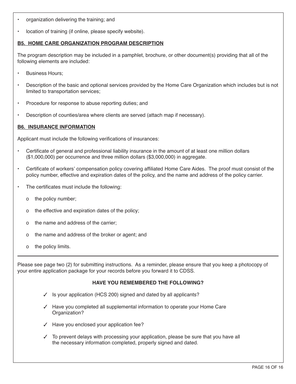 Form HCS281 Application Instructions for a Home Care Organization License - California, Page 16