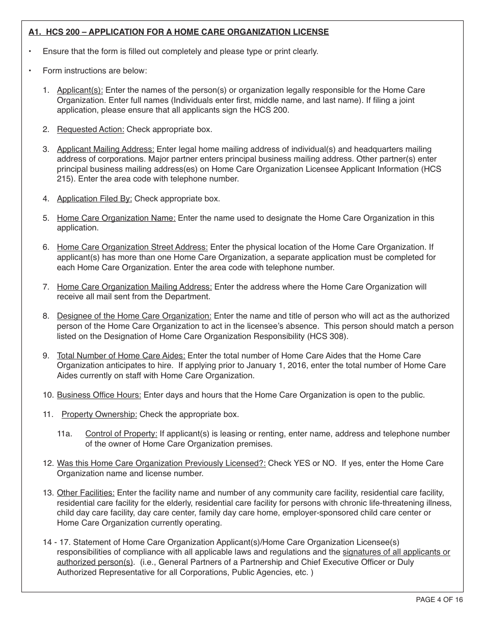 Form HCS281 Application Instructions for a Home Care Organization License - California, Page 4
