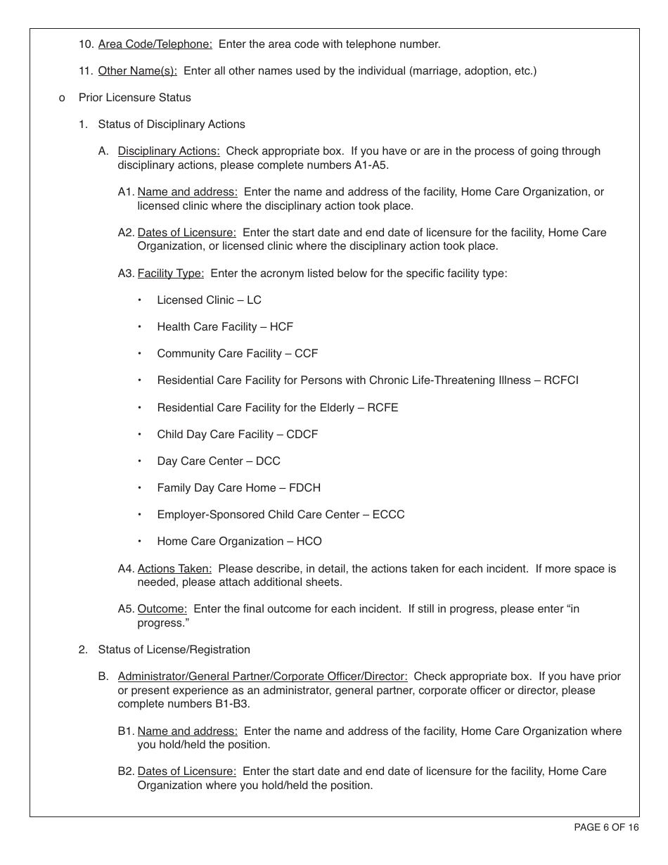 Form HCS281 Application Instructions for a Home Care Organization License - California, Page 6