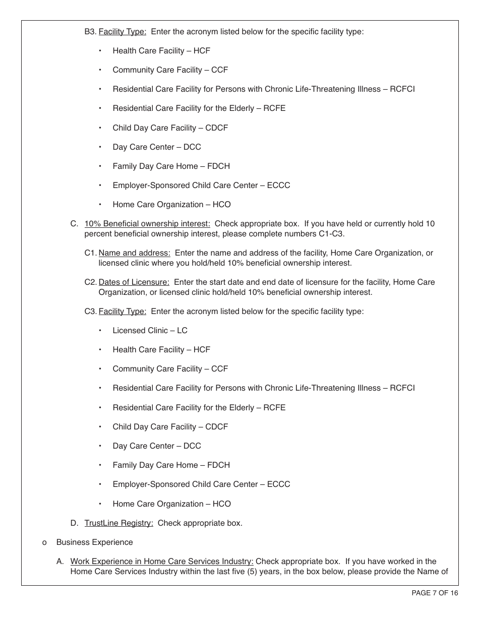 Form HCS281 Application Instructions for a Home Care Organization License - California, Page 7