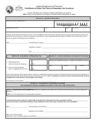Form ST-108A Certificate of Sales Tax Paid or Exemption for Auctions - Indiana
