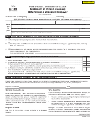 Document preview: Form N-110 Statement of Person Claiming Refund Due a Deceased Taxpayer - Hawaii