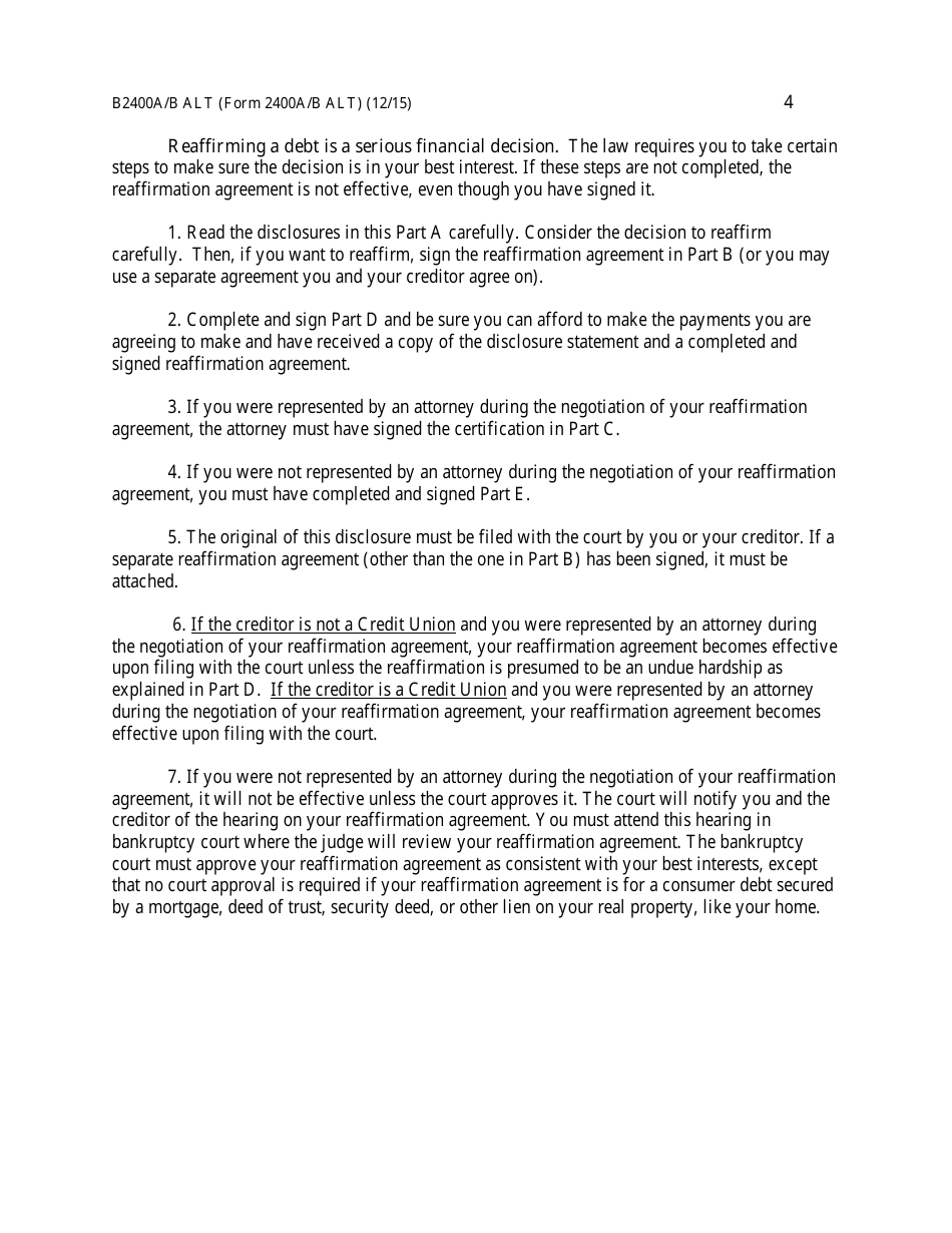 Form B2400A / B ALT Reaffirmation Agreement, Page 4