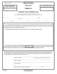 Form ST-4 &quot;Exempt Use Certificate&quot; - New Jersey