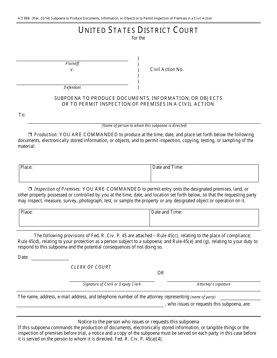 Form AO88B - Fill Out, Sign Online and Download Fillable PDF ...