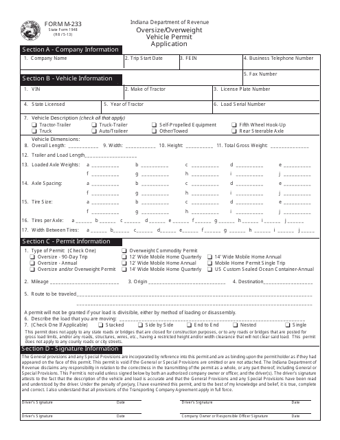 Form M 233 Download Fillable PDF Or Fill Online Oversize Overweight 