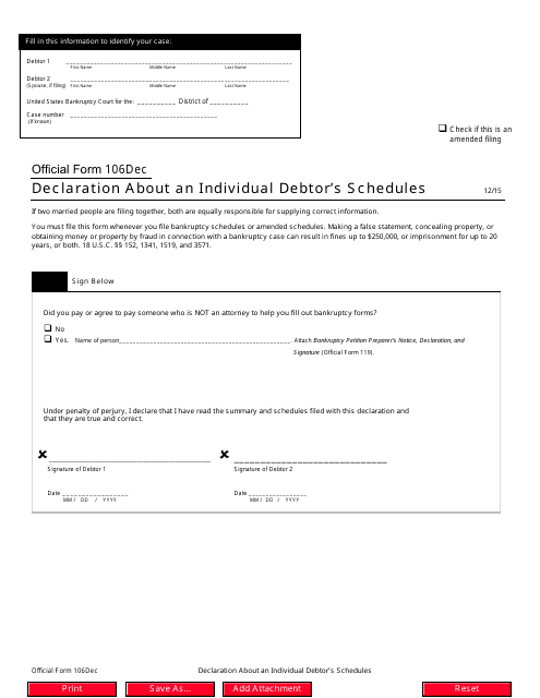 Official Form 106DEC  Printable Pdf