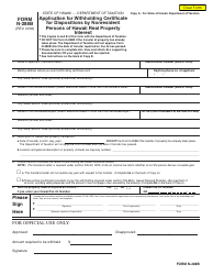 Document preview: Form N-288B Application for Withholding Certificate for Dispositions by Nonresident Persons of Hawaii Real Property Interest - Hawaii