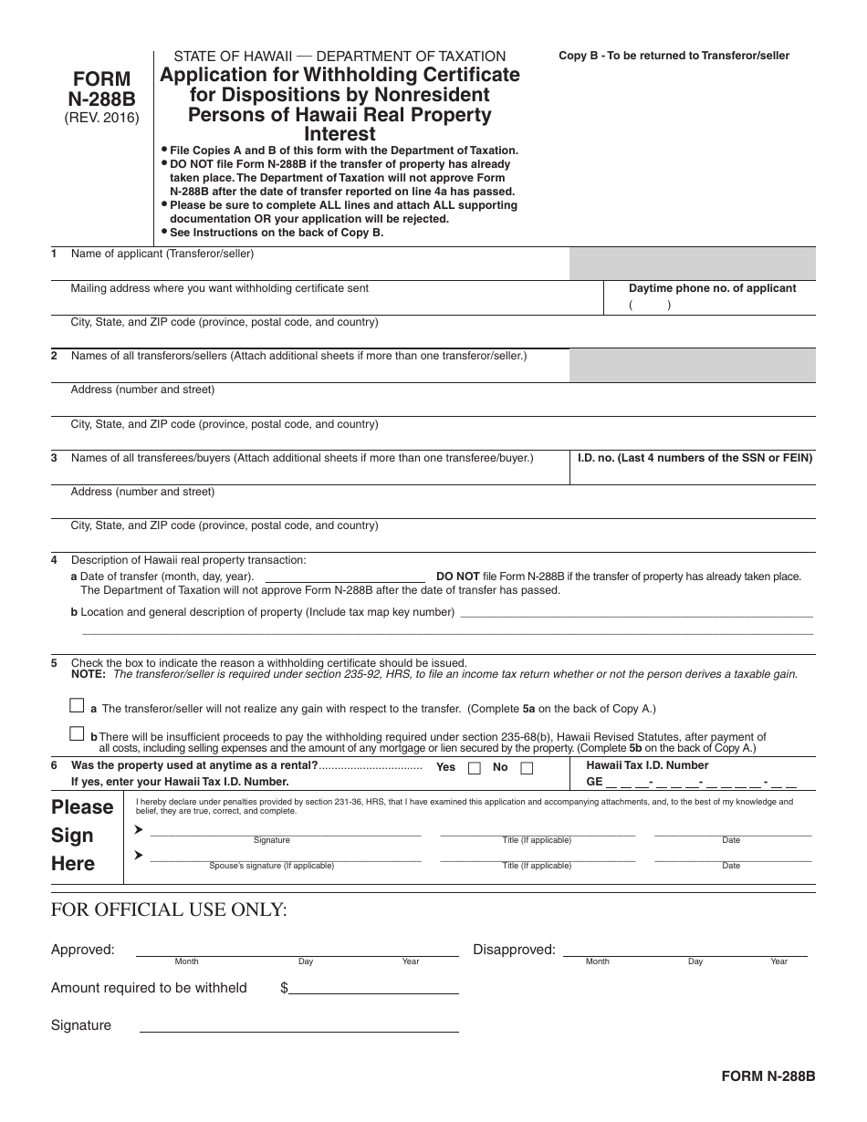 Form N-288B - Fill Out, Sign Online and Download Fillable PDF, Hawaii ...