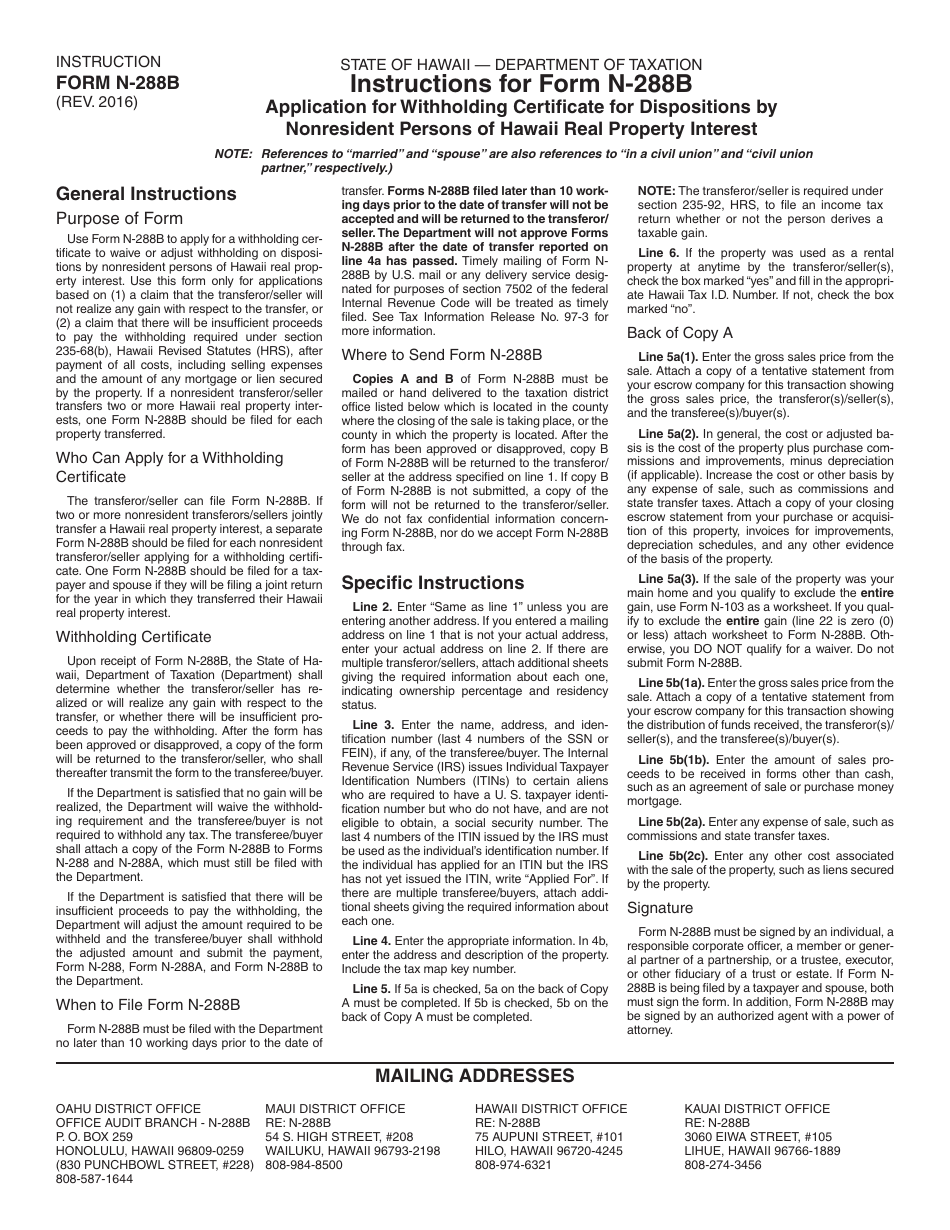 Form N-288B Application for Withholding Certificate for Dispositions by Nonresident Persons of Hawaii Real Property Interest - Hawaii, Page 4